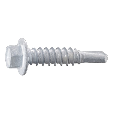 Midwest Fastener Self-Drilling Screw, #12 x 1 in, White Ruspert Steel Flange Hex Head External Hex Drive, 100 PK 54488